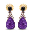 18K Rose Gold Flash Plated .925 Sterling Silver Purple Enamel 1/5 Cttw Round Pave-Set Diamond and 5.5 x 4mm Pear-Shaped Black Onyx Drop Earrings (F-G Color, VS1-VS2 Clarity)