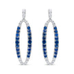18K White Gold 1.11 Cttw Blue Round Diamond and Blue Sapphire Openwork Oval Shaped Dangle Earrings (F-G Color, VS1-VS2 Clarity)