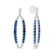 18K White Gold 1.11 Cttw Blue Round Diamond and Blue Sapphire Openwork Oval Shaped Dangle Earrings (F-G Color, VS1-VS2 Clarity)