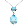 18K White Gold Diamond Accent and Round London Blue Topaz and Pear Cut Sky Blue Topaz Dangle Drop 18
