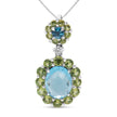 18k White Gold 0.05 Cttw Round Diamond and Blue Topaz and Green Peridot Gemstone Halo Drop 18