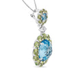 18k White Gold 0.05 Cttw Round Diamond and Blue Topaz and Green Peridot Gemstone Halo Drop 18