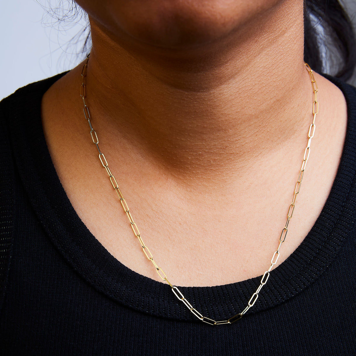 Solid 14K Yellow Gold 2.5mm Paperclip Chain Necklace Unisex 18