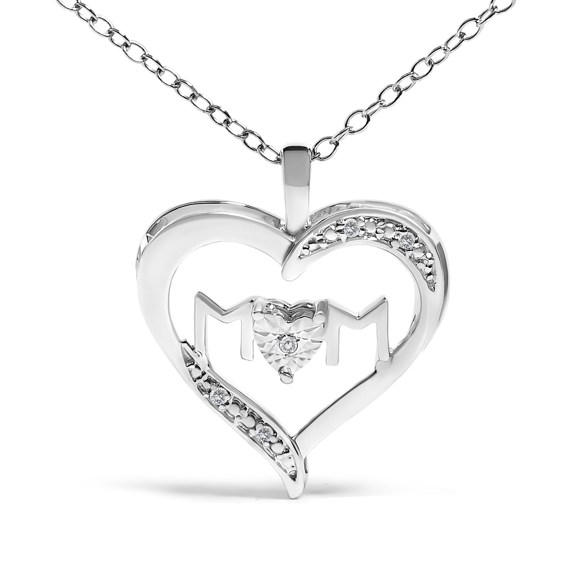 .925 Sterling Silver Diamond Accent MOM with Heart Pendant Necklace (J-K Color, I2-I3 Clarity) - 18