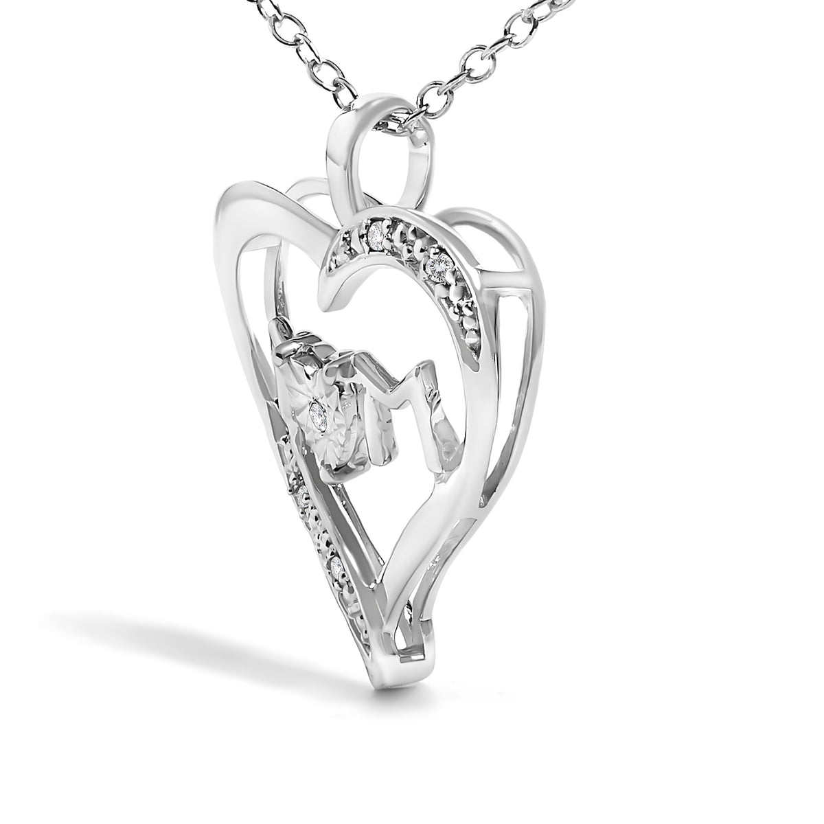.925 Sterling Silver Diamond Accent MOM with Heart Pendant Necklace (J-K Color, I2-I3 Clarity) - 18