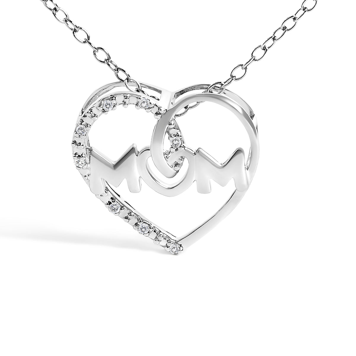 .925 Sterling Silver Diamond Accent MOM Heart Pendant Necklace (J-K Color, I2-I3 Clarity) - 18