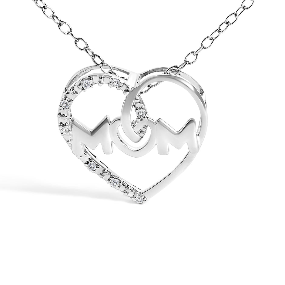.925 Sterling Silver Diamond Accent MOM Heart Pendant Necklace (J-K Color, I2-I3 Clarity) - 18