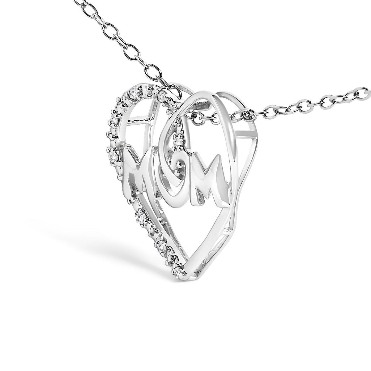 .925 Sterling Silver Diamond Accent MOM Heart Pendant Necklace (J-K Color, I2-I3 Clarity) - 18