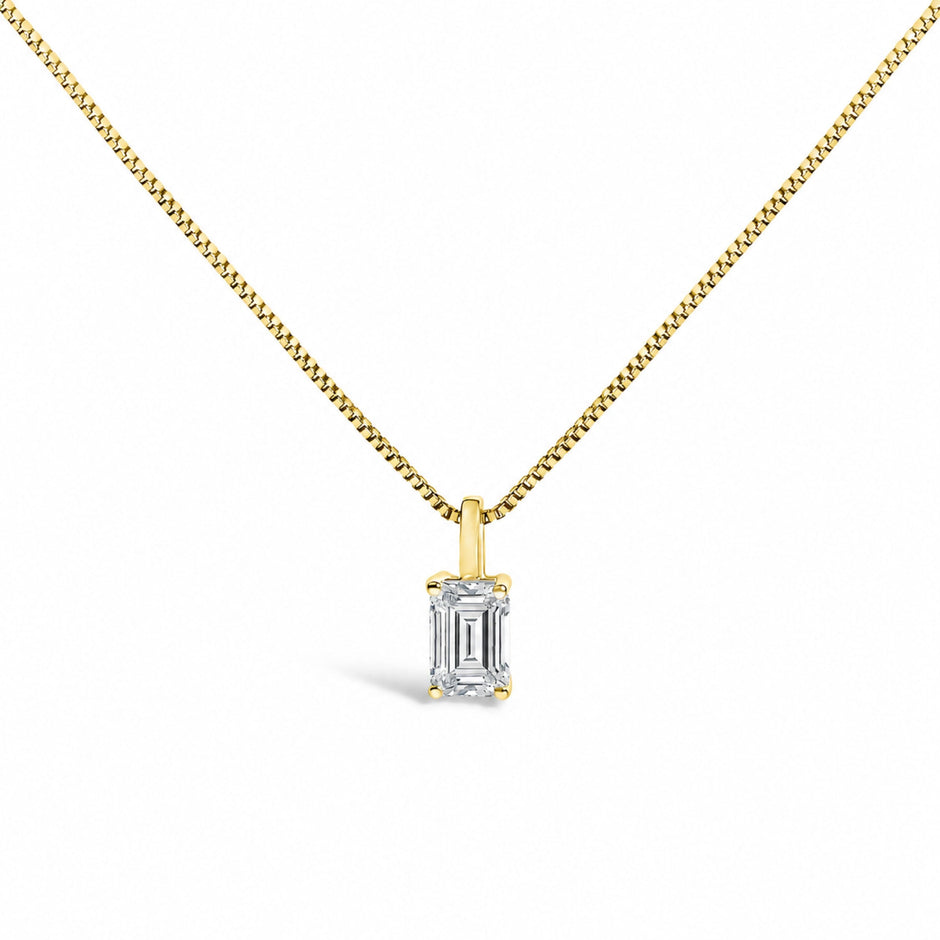 14K White Gold 3/4 Cttw Lab Grown Emerald Cut Solitaire Diamond Pendant Necklace