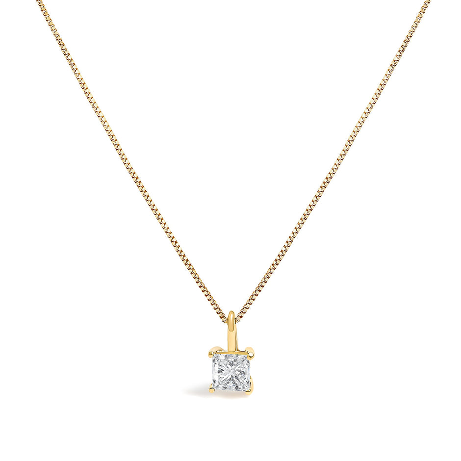14K Yellow Gold 1/2 Cttw Lab Grown Princess Diamond Solitaire Pendant Necklace