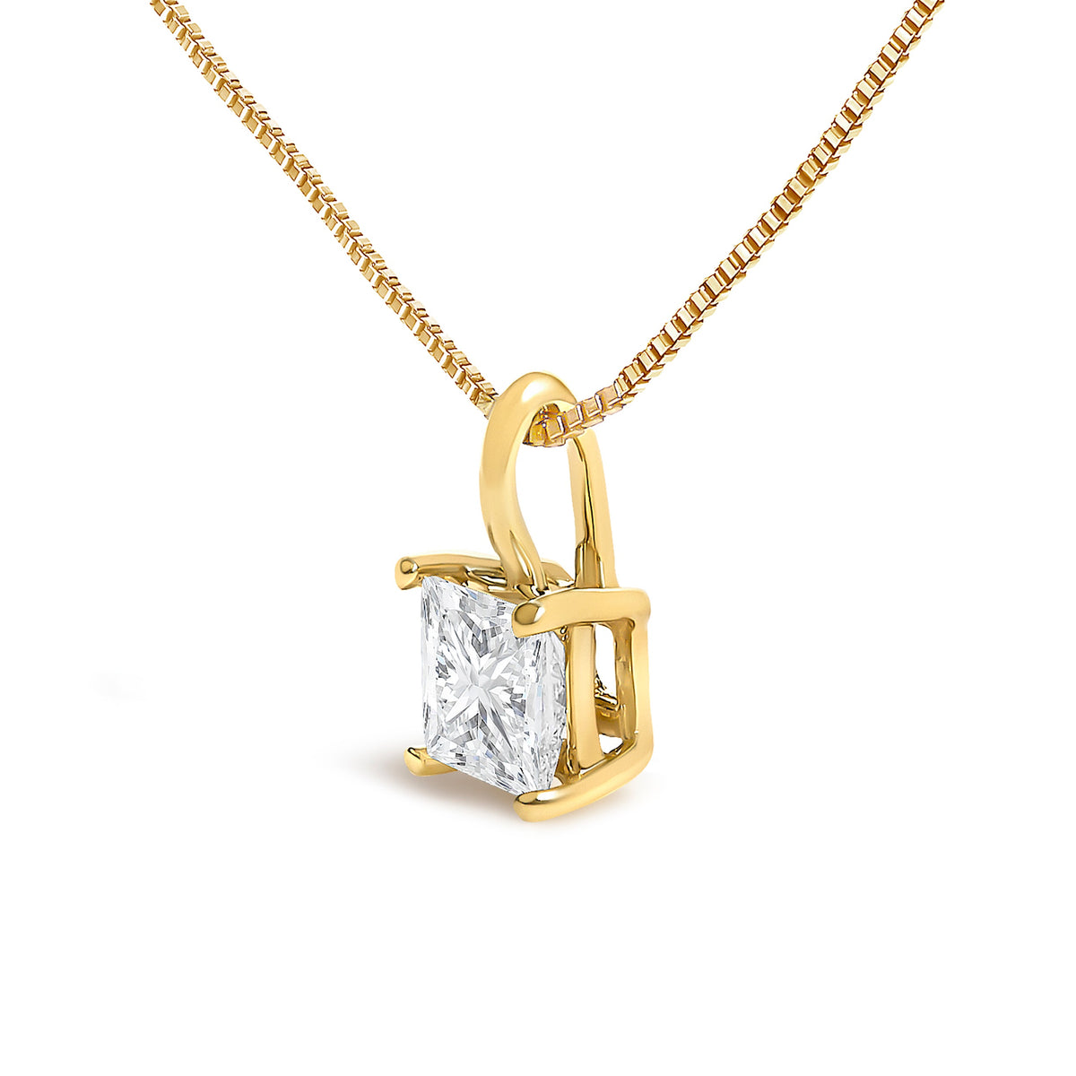 14K Yellow Gold 1/2 Cttw Lab Grown Princess Diamond Solitaire Pendant Necklace