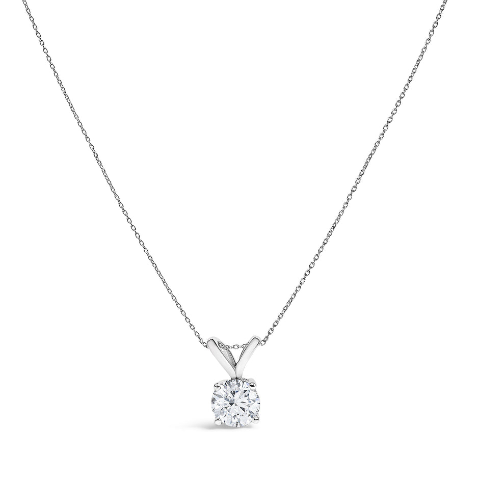 14K White Gold 1.00 Cttw Lab Grown Diamond Round Solitaire Pendant Necklace