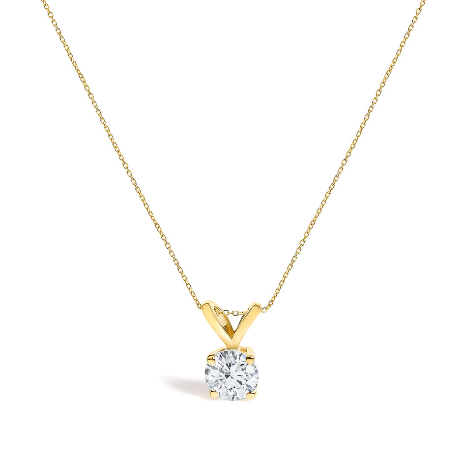 14K White Gold 1.00 Cttw Lab Grown Diamond Round Solitaire Pendant Necklace