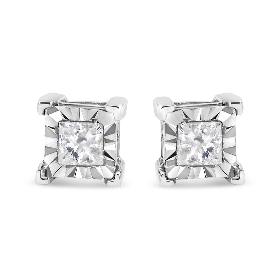 .925 Sterling Silver 1/2 Cttw Miracle Set Princess-cut Diamond Solitaire Stud Earrings (H-I Color, SI2-I1 Clarity)