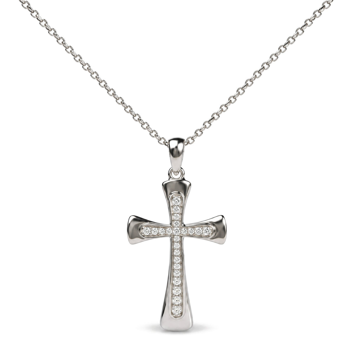 .925 Sterling Silver 1/10 Cttw Round Diamond Cross Pendant Necklace