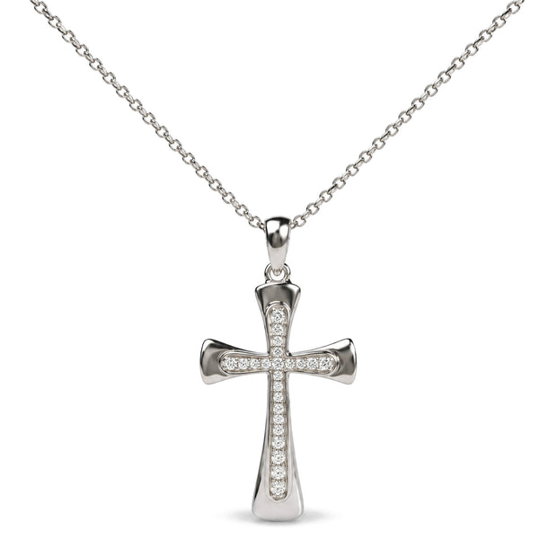 .925 Sterling Silver 1/10 Cttw Round Diamond Cross Pendant Necklace