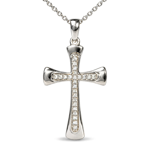 .925 Sterling Silver 1/10 Cttw Round Diamond Cross Pendant Necklace
