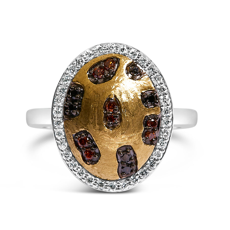 10K Yellow Gold Plated Sterling Silver 1/3 Cttw Oval Mixed Diamond Halo Shield Ring