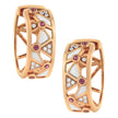 14K Rose Gold 1/6 Cttw Diamond and Pink Tourmaline White Enamel Geometric Hoop Earrings