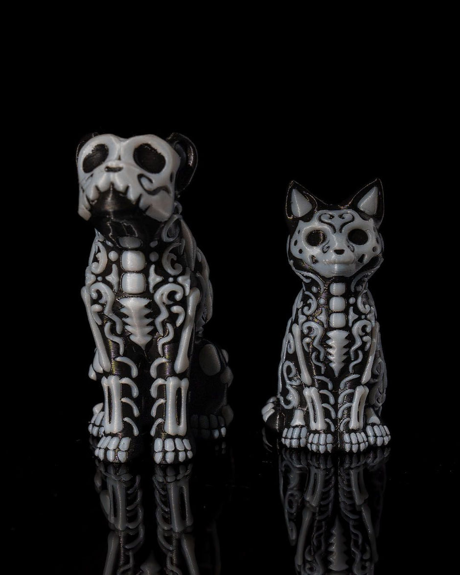 3D-Printed Calavera Cat & Dog Figurines – Día de los Muertos Altar Decor