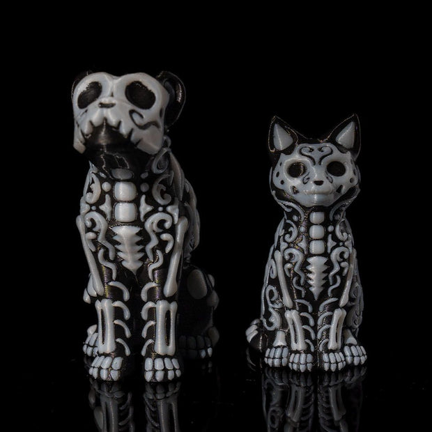 3D-Printed Calavera Cat & Dog Figurines – Día de los Muertos Altar Decor