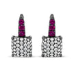Black Rhodium Plated 18K White Gold 7/8 Cttw Round Diamond and Graduated Red Ruby Drop Earrings (F-G Color, VS1-VS2 Clarity)