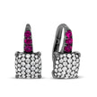 Black Rhodium Plated 18K White Gold 7/8 Cttw Round Diamond and Graduated Red Ruby Drop Earrings (F-G Color, VS1-VS2 Clarity)