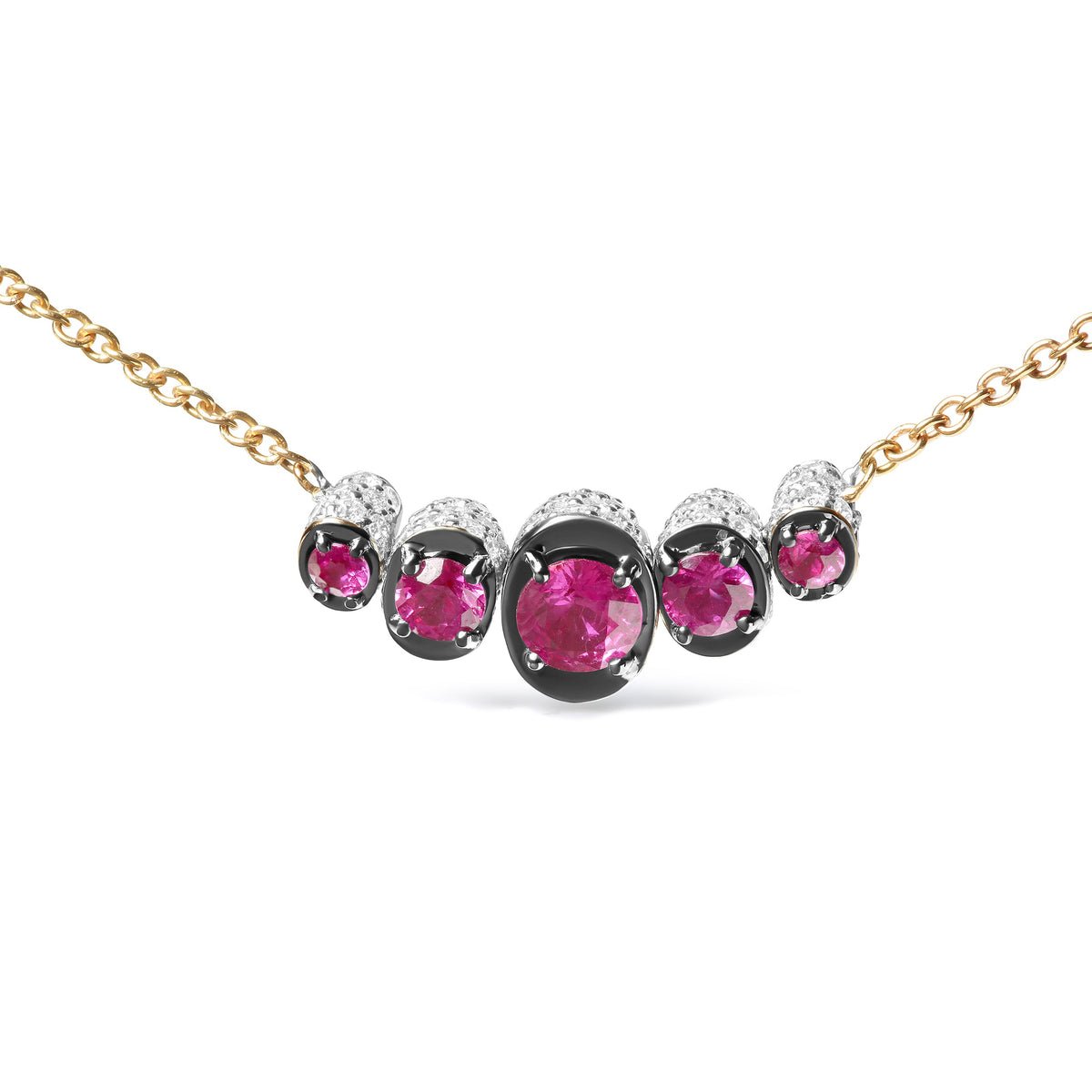 18K Rose Gold 3/4 Cttw Pave Diamonds and Graduated Red Ruby Gemstone Curved Bar Choker Necklace (G-H Color, SI1-SI2 Clarity) - Adjustable up to 14