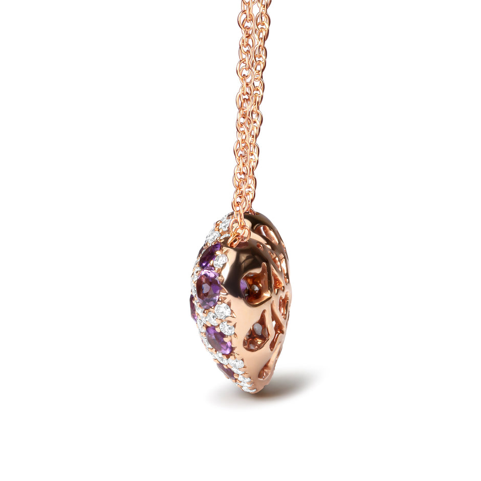 18K Rose Gold 3/4 Cttw Diamond and Purple Amethyst Cluster Heart Shape 18