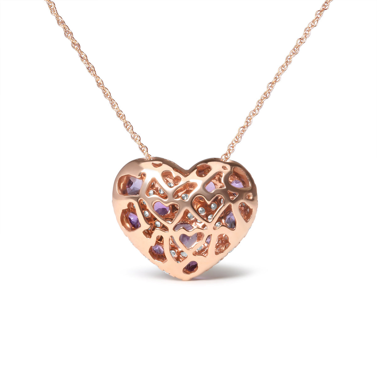 18K Rose Gold 3/4 Cttw Diamond and Purple Amethyst Cluster Heart Shape 18