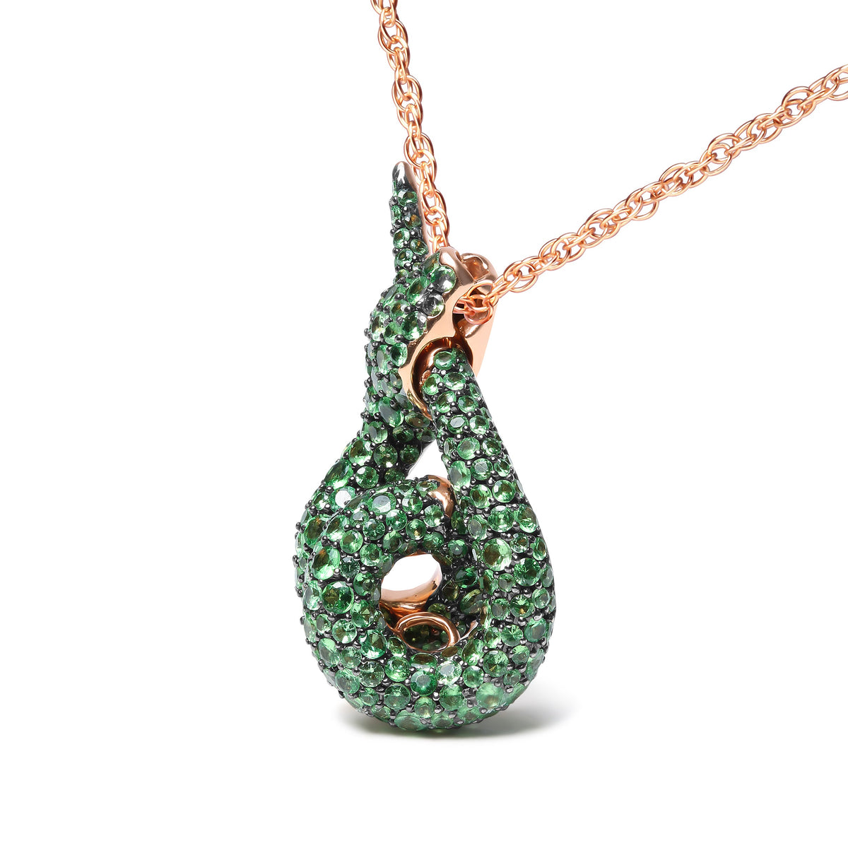 18K Rose Gold Round Green Tsavorite Gemstone Cluster Spiral Snake Design 18
