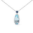 18K White Gold 3/8 Cttw Pave Set Diamond and Sky Blue Topaz and Blue Sapphire Gemstone Floral Teardrop Halo 18