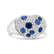 18K White Gold Blue Sapphire and 5/8 Cttw Diamond Cluster Heart Shaped  Ring (F-G Color, VS1-VS2 Clarity) - Size 7.5