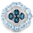 6.54 Carat Genuine London Blue Topaz, Blue Topaz and White Topaz .925 Sterling Silver Ring