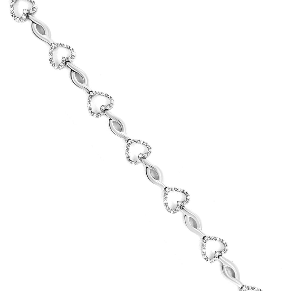 .925 Sterling Silver 1/4 Cttw Round-Cut Diamond Alternating Heart and Leaf Link Bracelet (I-J Color, I3 Clarity) - Size 7.25