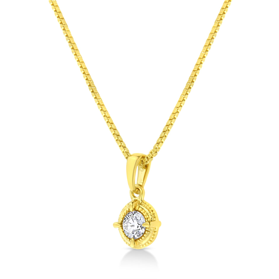 14K Yellow Gold Plated .925 Sterling Silver 1/2 Cttw Brilliant Round Cut Diamond Solitaire Milgrain 18