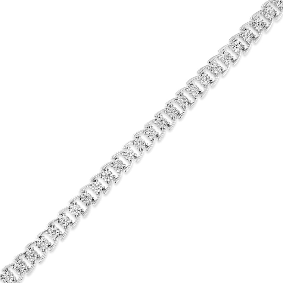 .925 Sterling Silver 1/4 Cttw Miracle Set Round Diamond Composite Open Linked Composite Line Bracelet (I-J Color, I3-Promo Clarity) - 7.5
