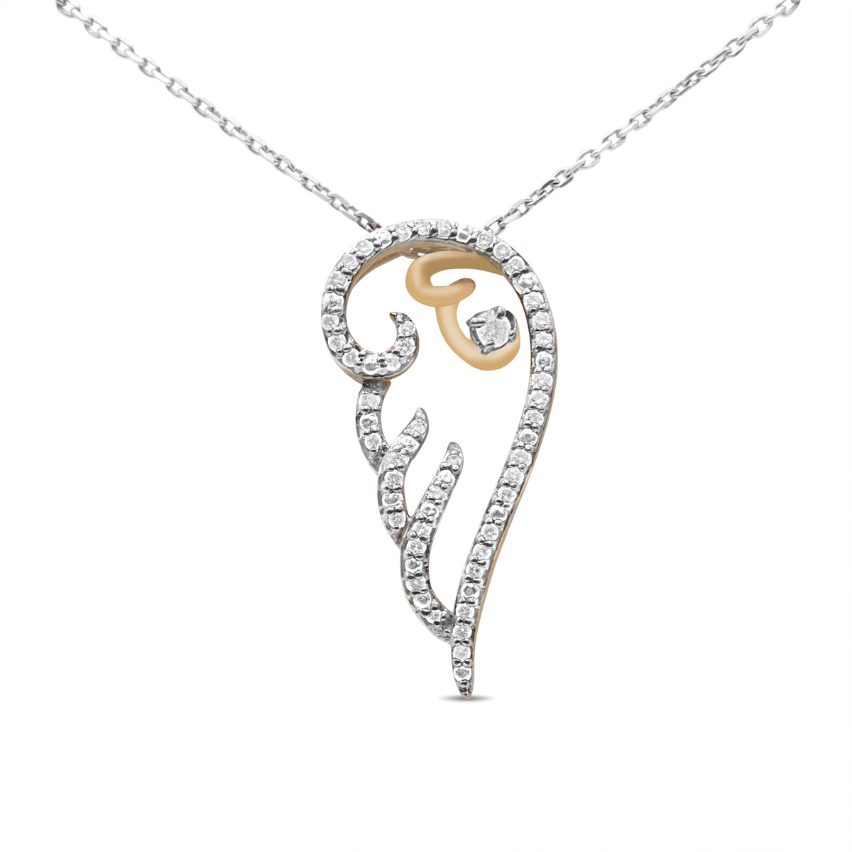 10K Yellow Gold over .925 Sterling Silver 1/4 Cttw Diamond Angel Wing 18