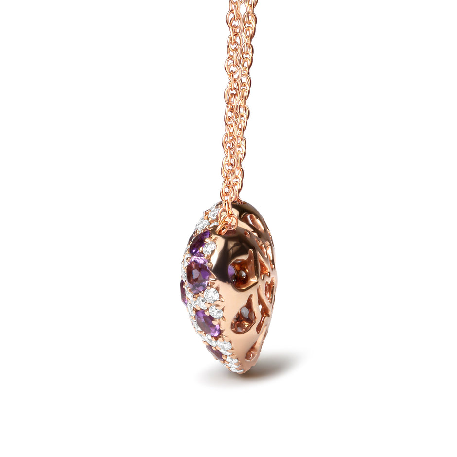 18K Rose Gold 3/4 Cttw Diamond and Purple Amethyst Cluster Heart Shape 18