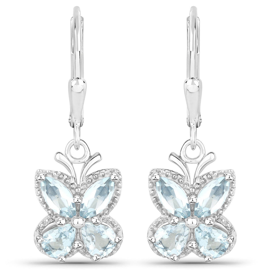 1.76 Carat Genuine Aquamarine .925 Sterling Silver Earrings
