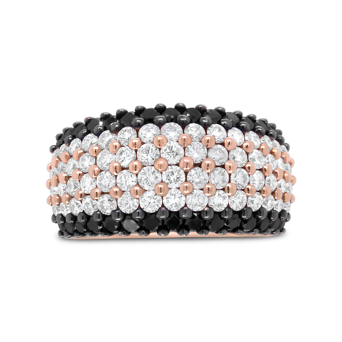 18K Rose Gold 2 1/5 Cttw Black and White Diamond 6 Row Band Ring (F-G and Black Color, VS1-VS2 Clarity) - Ring Size 7