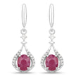 0.70 Carat Genuine Ruby and White Diamond 14K White Gold Earrings