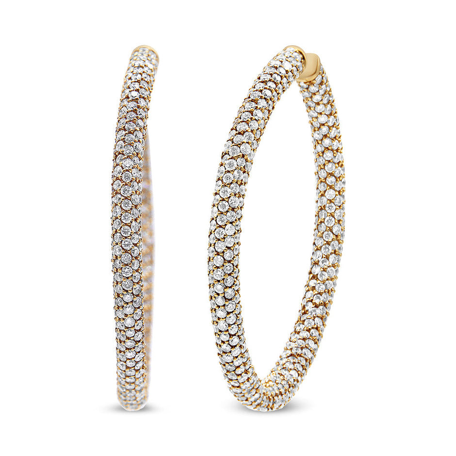18K Rose Gold 6.90 Cttw Pave Set Diamond Inside Out Eternity Hoop Earrings (F-G Color, VS1-VS2 Clarity)