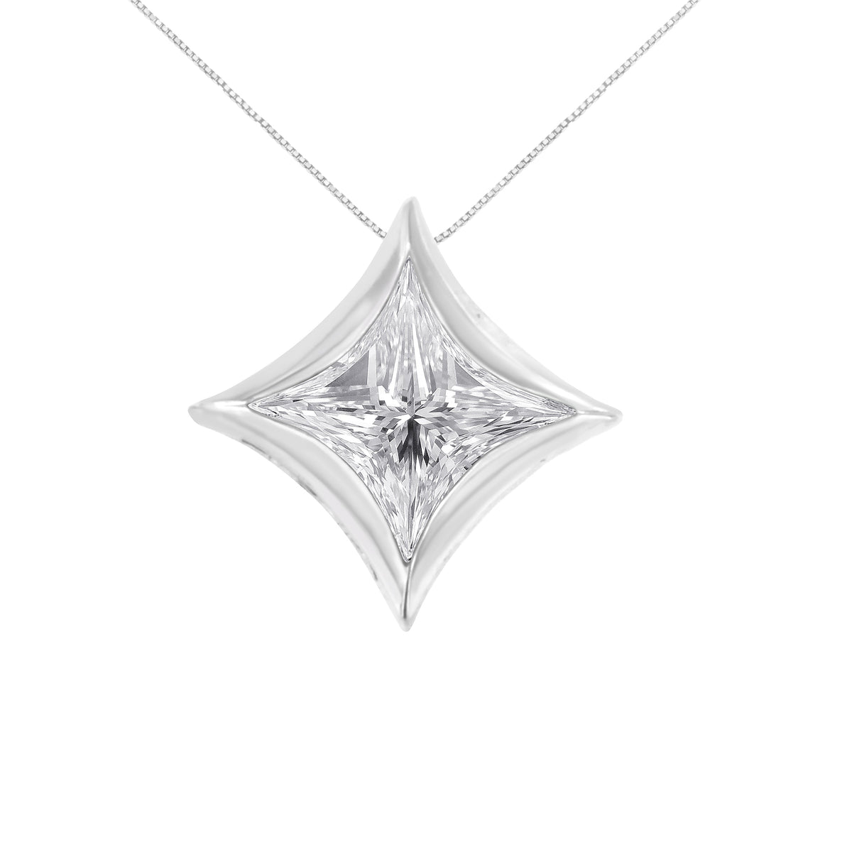 10K White Gold 1/10 Cttw Bezel Set Solitaire Princess Cut Diamond Kite Shaped Pendent Necklace - 18