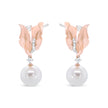 14K Rose Gold 1/6 Cttw Round Diamond and 8mm Round Pearl Floral Drop Stud Earrings (H-I Color, I1-I2 Clarity)