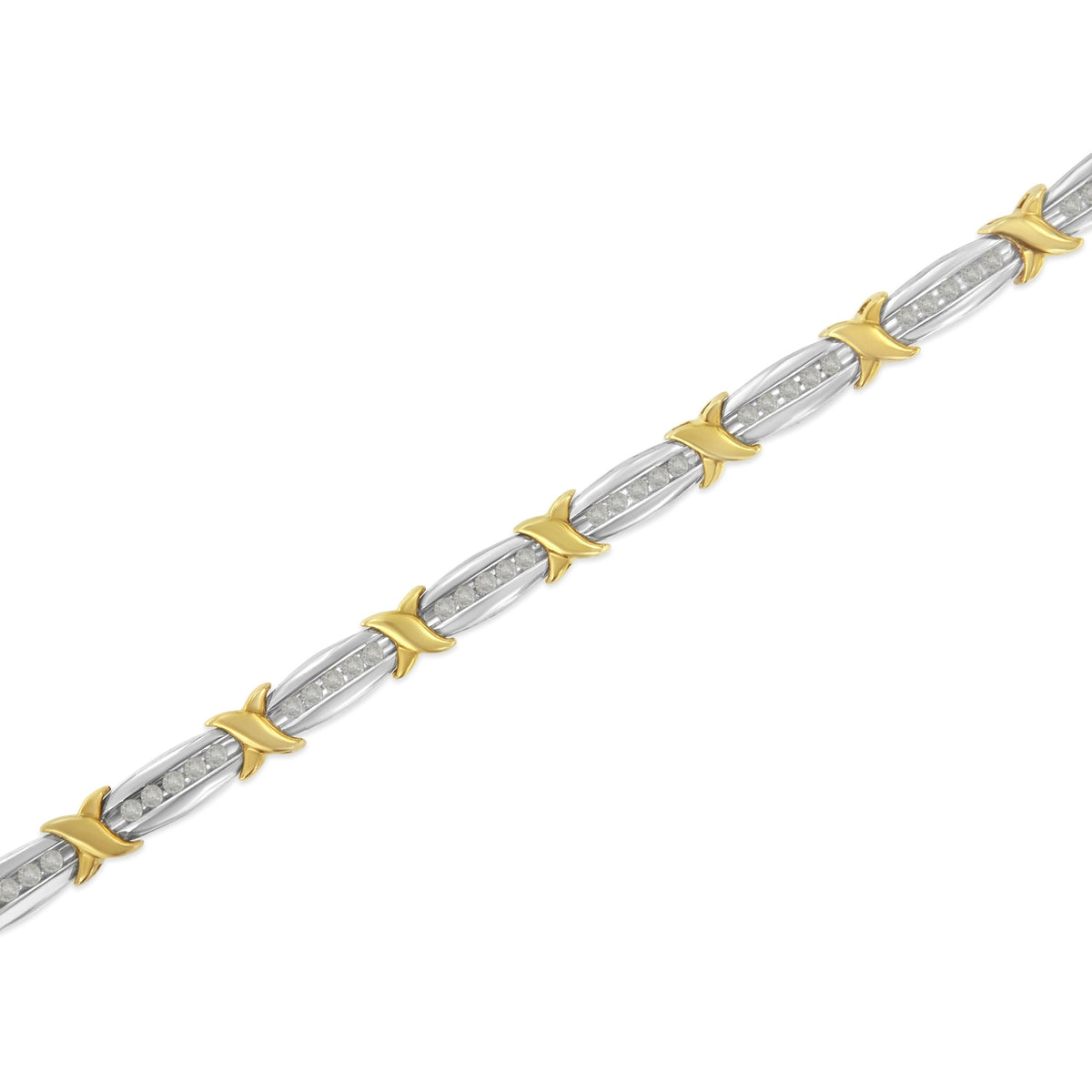 Two-Tone 10K Yellow Gold over .925 Sterling Silver 1.0 Cttw Diamond Channel Set Tapered & X-Link 7
