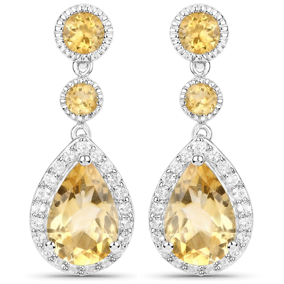 7.06 Carat Genuine Citrine and White Topaz .925 Sterling Silver Earrings