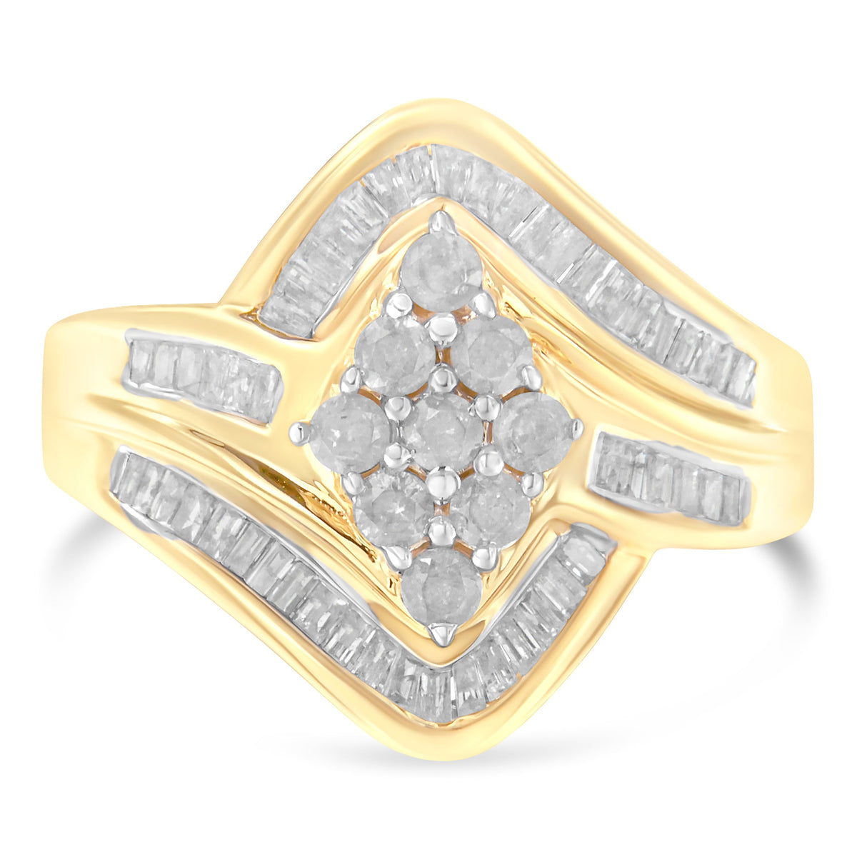 10K Yellow Gold Diamond Bypass Cluster Ring (1 Cttw, I-J Color, I2-I3 Clarity) - Size 7