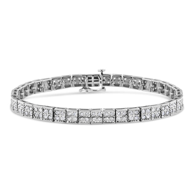 .925 Sterling Silver 2 Cttw Prong Set Round-Cut Diamond 4 Stone Box Link Bracelet (I-J Color, I3 Clarity) - 7.25"