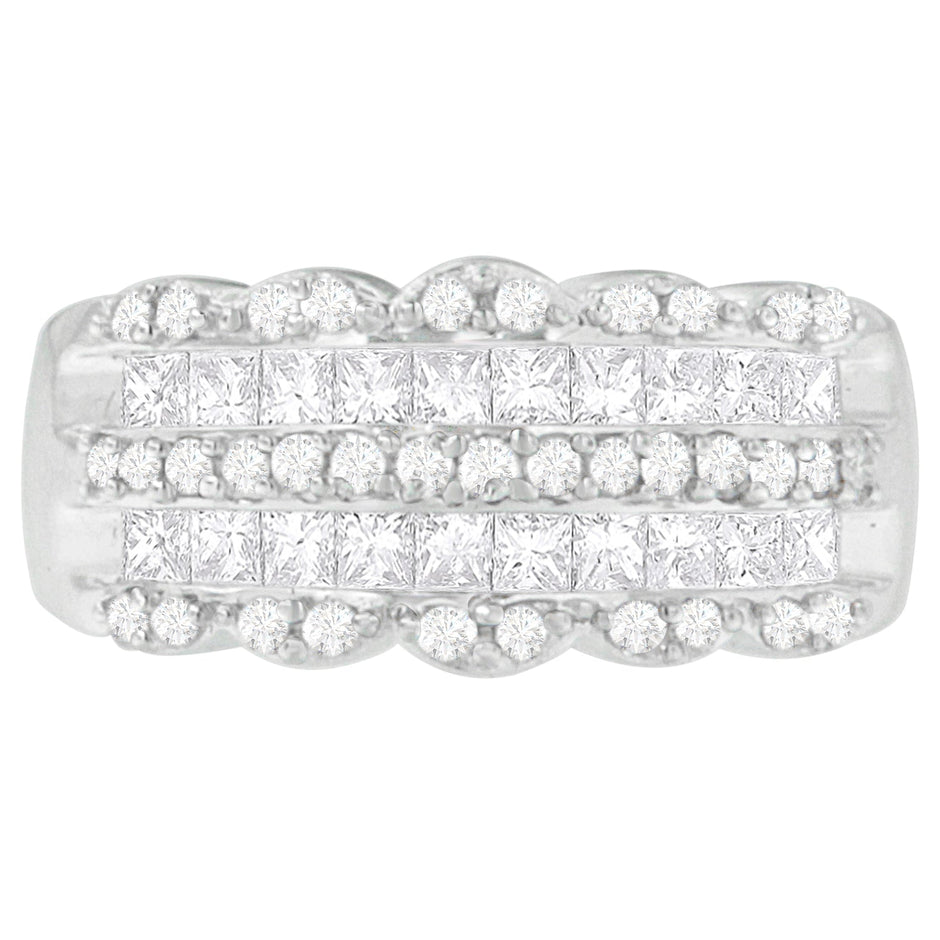 14K White Gold 1 1/7ct. TDW Round and Princess-Cut Diamond Ring(H-I, SI2-I1)